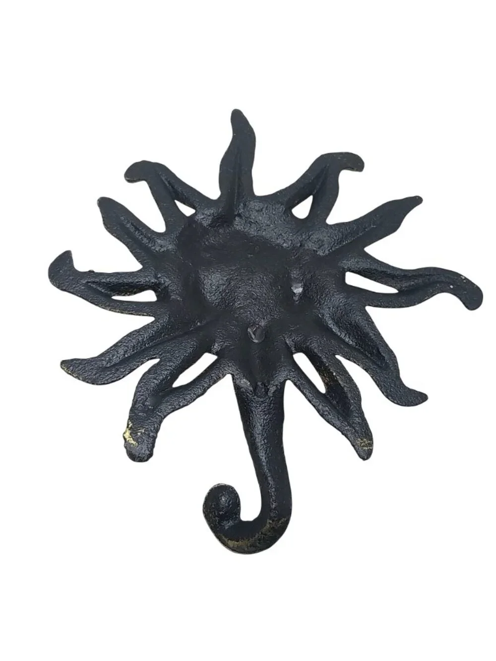 Vintage Cast Iron Celestial Sun Face Wall Hook With Antique Gold Finish